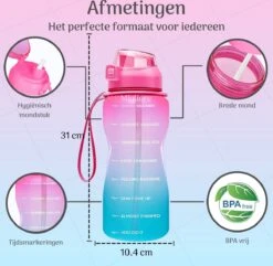 Migliore Waterfles 2 Liter- Luxe Drinkfles Met Rietje - 2 Liter - Water Bottle - Motivatie Waterfles Met Tijdmarkeringen - Grote - Gallon -Aigostar winkel 1200x1170