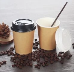 Merkloos Kartonnen Koffiebeker To Go 8oz 240ml Bruin+ Zwarte Deksels- 100 Stuks - Wegwerp Papieren Bekers - Drinkbekers Karton- Milieuvriendelijk -Aigostar winkel 1200x1173