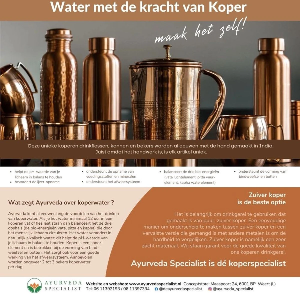 Puur Koperen Waterfles Glad - 1 Liter 4 Puur Koperen Waterfles Glad - 1 Liter - Afbeelding 2
