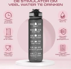 Gluxury Luxe Motivatie Waterfles - Nederlandse Tekst - Drinkfles Met Rietje - 1 Liter Drinkfles - Waterfles Met Tijdmarkering - Inc E-book - Zwart -Aigostar winkel 1200x1174 4