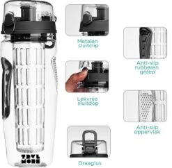 Merkloos Waterfles - Drinkfles - Waterfles Met Fruit Infuser – Zwart - 900ML -Aigostar winkel 1200x1174 6