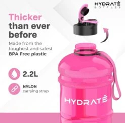 HYDRATE 2,2 Liter Waterfles - Nu Met Easy Drink Cap - Duurzaam En Extra Sterk - BPA Vrij - Ideaal Voor: Sportschool, Dieet, Bodybuilding, Buitensporten, Wandelen En Kantoor, Transparant Roze 10 HYDRATE 2,2 Liter Waterfles - Nu Met Easy Drink Cap - Duurzaam En Extra Sterk - BPA Vrij - Ideaal Voor: Sportschool, Dieet, Bodybuilding, Buitensporten, Wandelen En Kantoor, Transparant Roze -Aigostar winkel 1200x1175 1