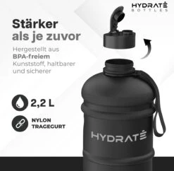 HYDRATE 2,2 Liter Waterfles - Nu Met Easy Drink Cap - Duurzaam En Extra Sterk - BPA Vrij - Ideaal Voor: Sportschool, Dieet, Bodybuilding, Buitensporten, Wandelen En Kantoor, Mat Zwart -Aigostar winkel 1200x1175 3