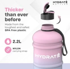 HYDRATE 2,2 Liter Waterfles - Nu Met Easy Drink Cap - Duurzaam En Extra Sterk - BPA Vrij - Ideaal Voor: Sportschool, Dieet, Bodybuilding, Buitensporten, Wandelen En Kantoor, Suikerspin -Aigostar winkel 1200x1175 4