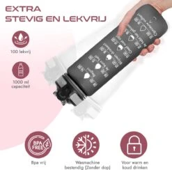 Gluxury Luxe Motivatie Waterfles - Nederlandse Tekst - Drinkfles Met Rietje - 1 Liter Drinkfles - Waterfles Met Tijdmarkering - Inc E-book - Zwart -Aigostar winkel 1200x1184 3