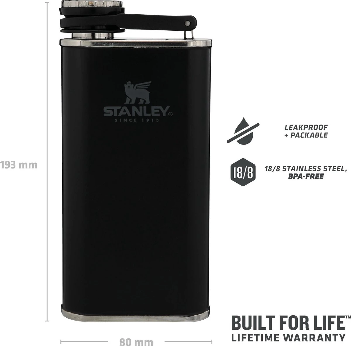 Stanley The Easy Fill Wide Mouth Flask 0,23L - Flacon - Matte Black 9 Stanley The Easy Fill Wide Mouth Flask 0,23L - Flacon - Matte Black - Afbeelding 7
