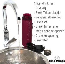 1 Liter Drinkfles - Waterfles Sport Bidon Drinkbus - 1L - Paars/Rood - King Mungo -Aigostar winkel 1200x1184 5