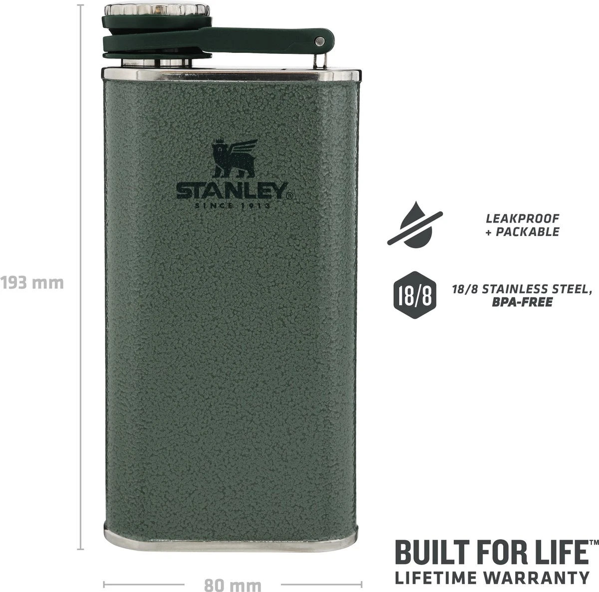 Stanley The Easy Fill Wide Mouth Flask 0,23L - Flacon - Hammertone Green 5 Stanley The Easy Fill Wide Mouth Flask 0,23L - Flacon - Hammertone Green - Afbeelding 3