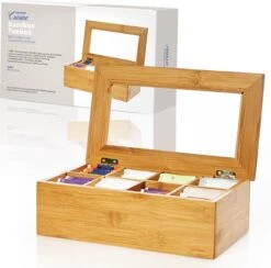 Lumaland Cuisine - Theedoos Van Bamboe - Theebox Met 8 Vakken - Duurzam Decoratief Materiaal - Ca. 28 X 16 X 9 Cm -Aigostar winkel 1200x1187 4