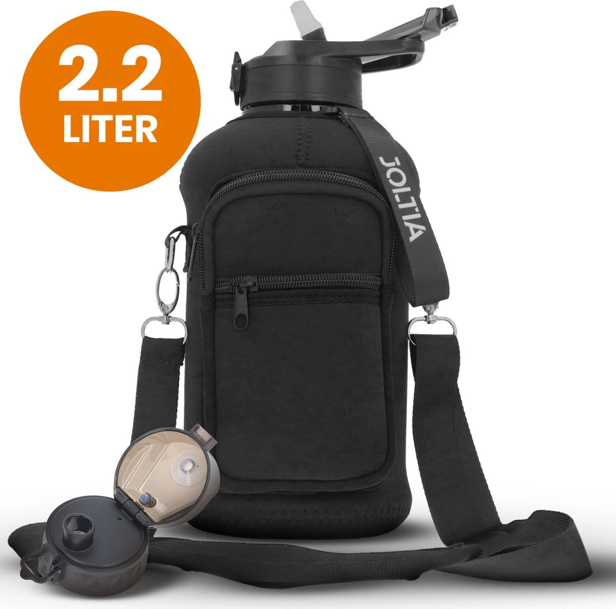 JOLTIA - Sportfles Met Sleeve - Drinkfles Met Rietje - Met Tijdmarkering En Motivatie - Tijd - Drinkflessen Volwassenen - Waterfles - Motiverende Drink / Water Fles - Bidon - Waterjug - 2.2 Liter - Zwart 3 JOLTIA - Sportfles Met Sleeve - Drinkfles Met Rietje - Met Tijdmarkering En Motivatie - Tijd - Drinkflessen Volwassenen - Waterfles - Motiverende Drink / Water Fles - Bidon - Waterjug - 2.2 Liter - Zwart