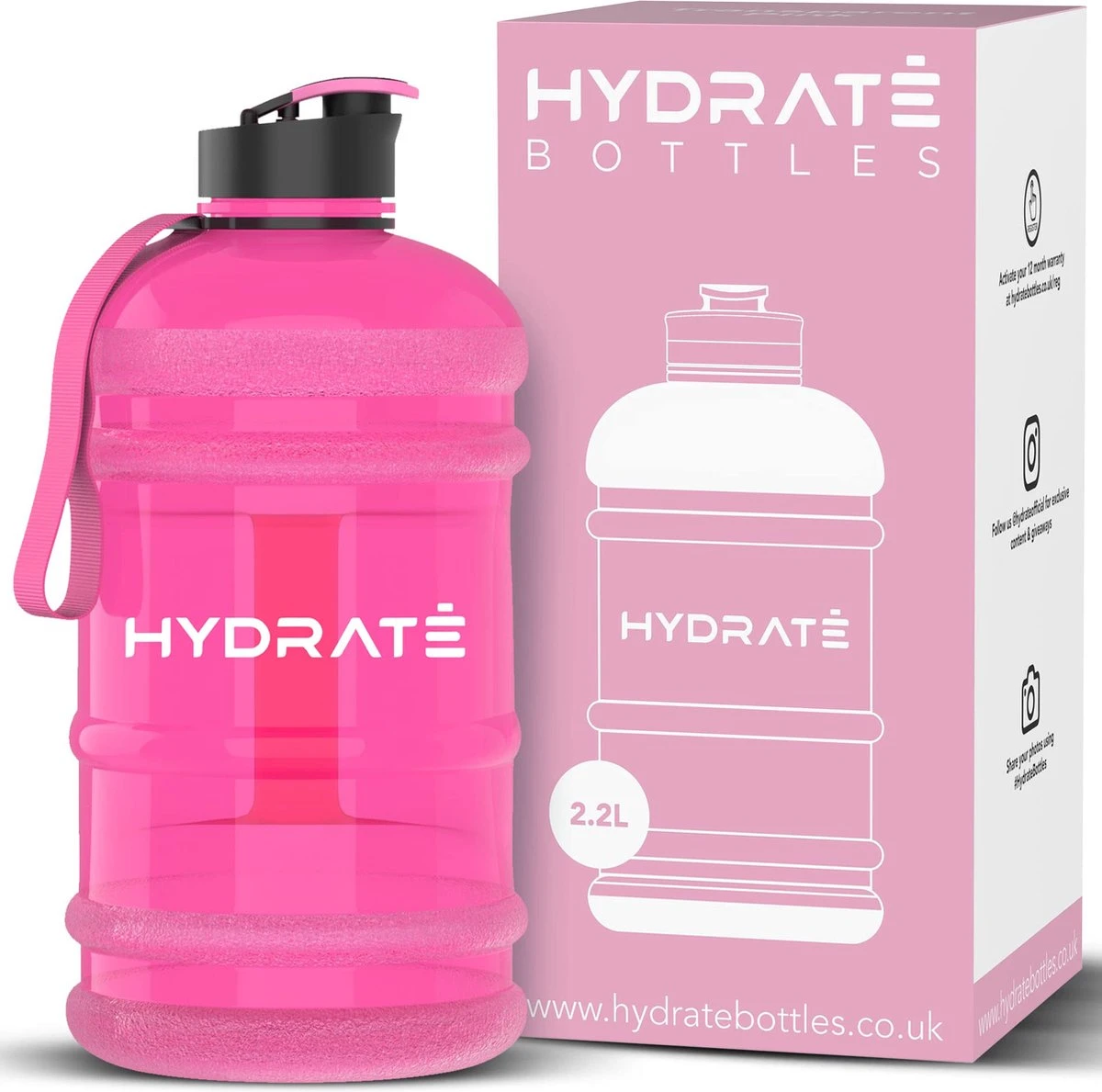 HYDRATE 2,2 Liter Waterfles - Nu Met Easy Drink Cap - Duurzaam En Extra Sterk - BPA Vrij - Ideaal Voor: Sportschool, Dieet, Bodybuilding, Buitensporten, Wandelen En Kantoor, Transparant Roze 3 HYDRATE 2,2 Liter Waterfles - Nu Met Easy Drink Cap - Duurzaam En Extra Sterk - BPA Vrij - Ideaal Voor: Sportschool, Dieet, Bodybuilding, Buitensporten, Wandelen En Kantoor, Transparant Roze
