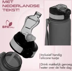 Gluxury Luxe Motivatie Waterfles - Nederlandse Tekst - Drinkfles Met Rietje - 1 Liter Drinkfles - Waterfles Met Tijdmarkering - Inc E-book - Zwart -Aigostar winkel 1200x1193 1