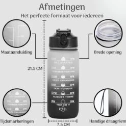 Migliore Drinkfles – Luxe Drinkfles Met Rietje – Kinderen En Volwassenen – Waterfles 600 Ml – Water Bottle – Motivatie Waterfles Met Tijdmarkeringen - 750 Ml - Ook In 1 Liter En 2 Liter -Aigostar winkel 1200x1198 6