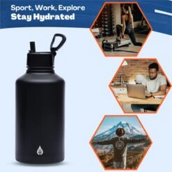 Drinkfles 2 Liter Met Rietje Waterjug Volwassenen - Complete Set - RVS 2L - 24uur Koud/12 Uur Warm - Zwart 18 Drinkfles 2 Liter Met Rietje Waterjug Volwassenen - Complete Set - RVS 2L - 24uur Koud/12 Uur Warm - Zwart -Aigostar winkel 1200x1199 3