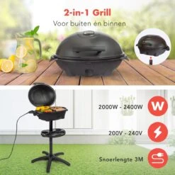 KitchenBrothers Elektrische BBQ - Met Grillplaat - Anti-aanbaklaag - Incl. Plank/Houders - Grilloppervlak 46,5x33,8cm - Tot 300°C - 2400W - Zwart -Aigostar winkel 1200x1200 1000