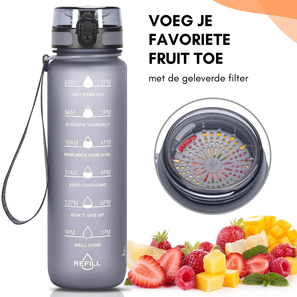 LaCardia Motivatie Waterfles Grijs - 1 Liter Drinkfles - Waterfles Met Tijdmarkering - Grijs 6 LaCardia Motivatie Waterfles Grijs - 1 Liter Drinkfles - Waterfles Met Tijdmarkering - Grijs - Afbeelding 4