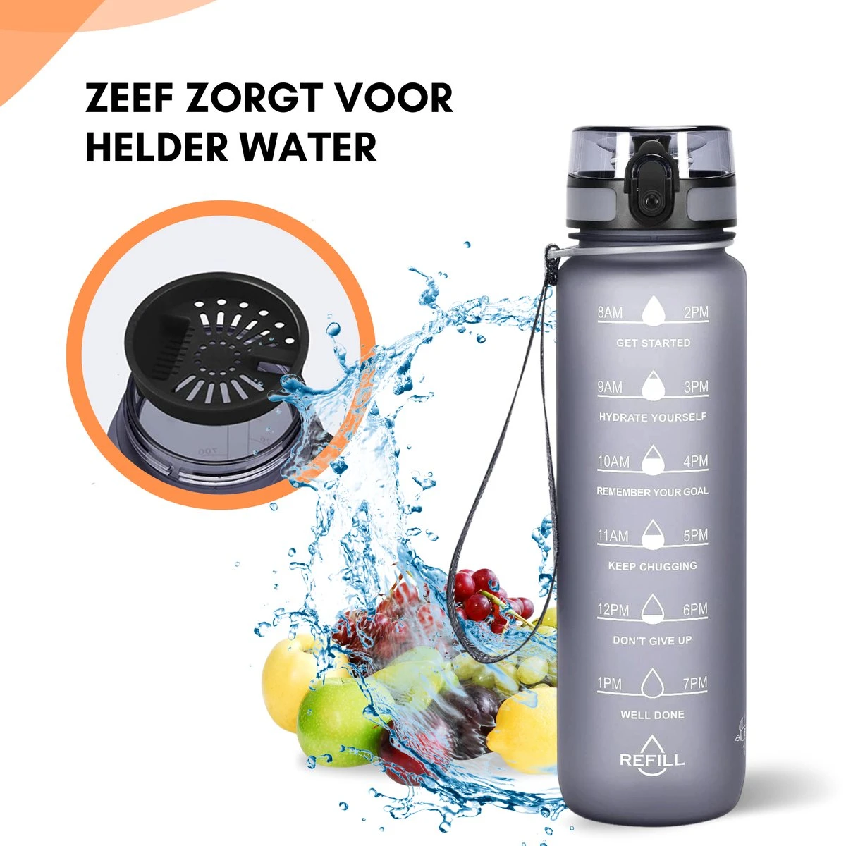 LaCardia Motivatie Waterfles Grijs - 1 Liter Drinkfles - Waterfles Met Tijdmarkering - Grijs 7 LaCardia Motivatie Waterfles Grijs - 1 Liter Drinkfles - Waterfles Met Tijdmarkering - Grijs - Afbeelding 5