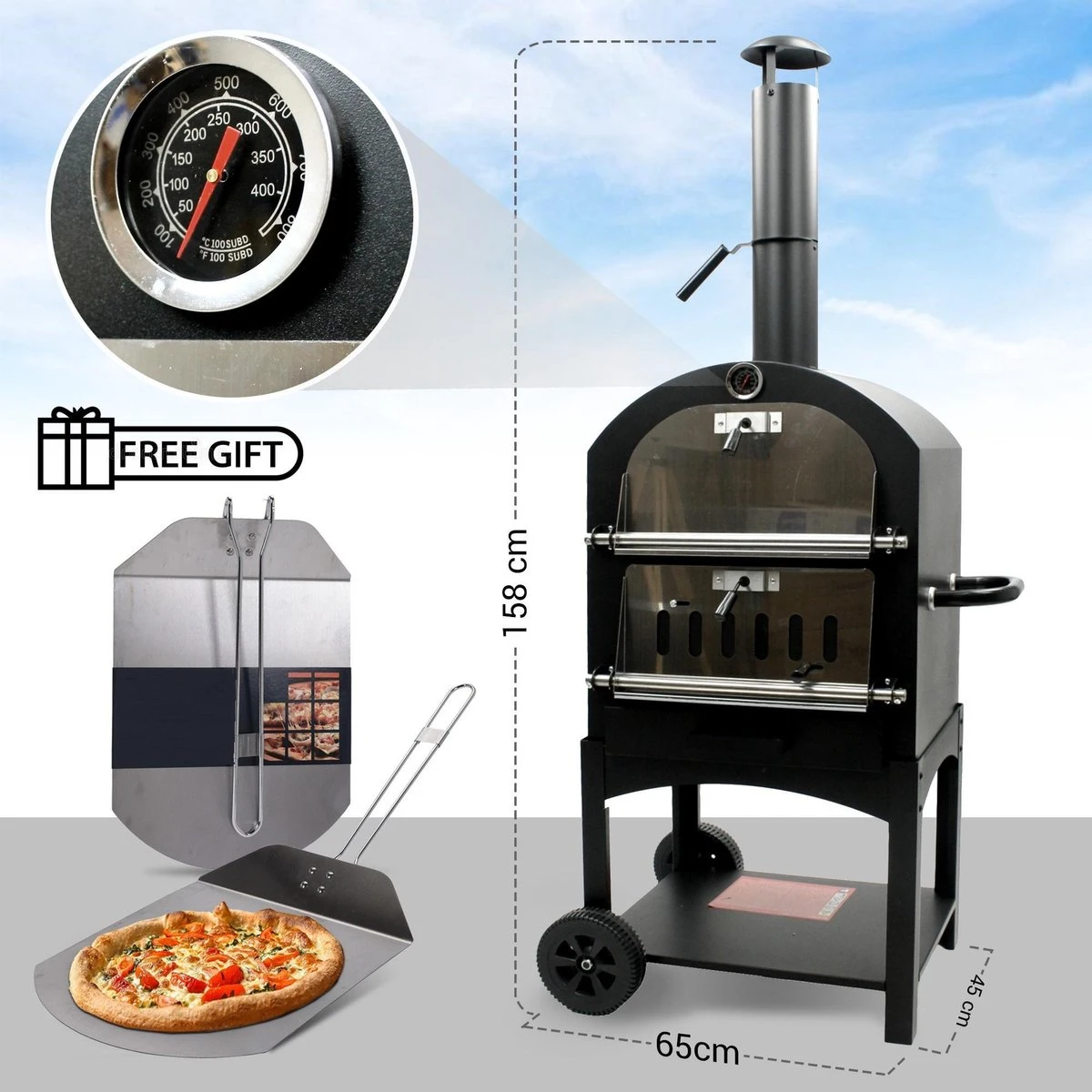 MaxxGarden Pizza Oven - Smoker Barbecue Op Hout, Houtskool Of Pellets - 45 X 65 X 158cm 10 MaxxGarden Pizza Oven - Smoker Barbecue Op Hout, Houtskool Of Pellets - 45 X 65 X 158cm - Afbeelding 8