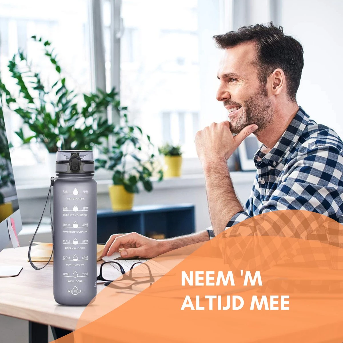 LaCardia Motivatie Waterfles Grijs - 1 Liter Drinkfles - Waterfles Met Tijdmarkering - Grijs 9 LaCardia Motivatie Waterfles Grijs - 1 Liter Drinkfles - Waterfles Met Tijdmarkering - Grijs - Afbeelding 7