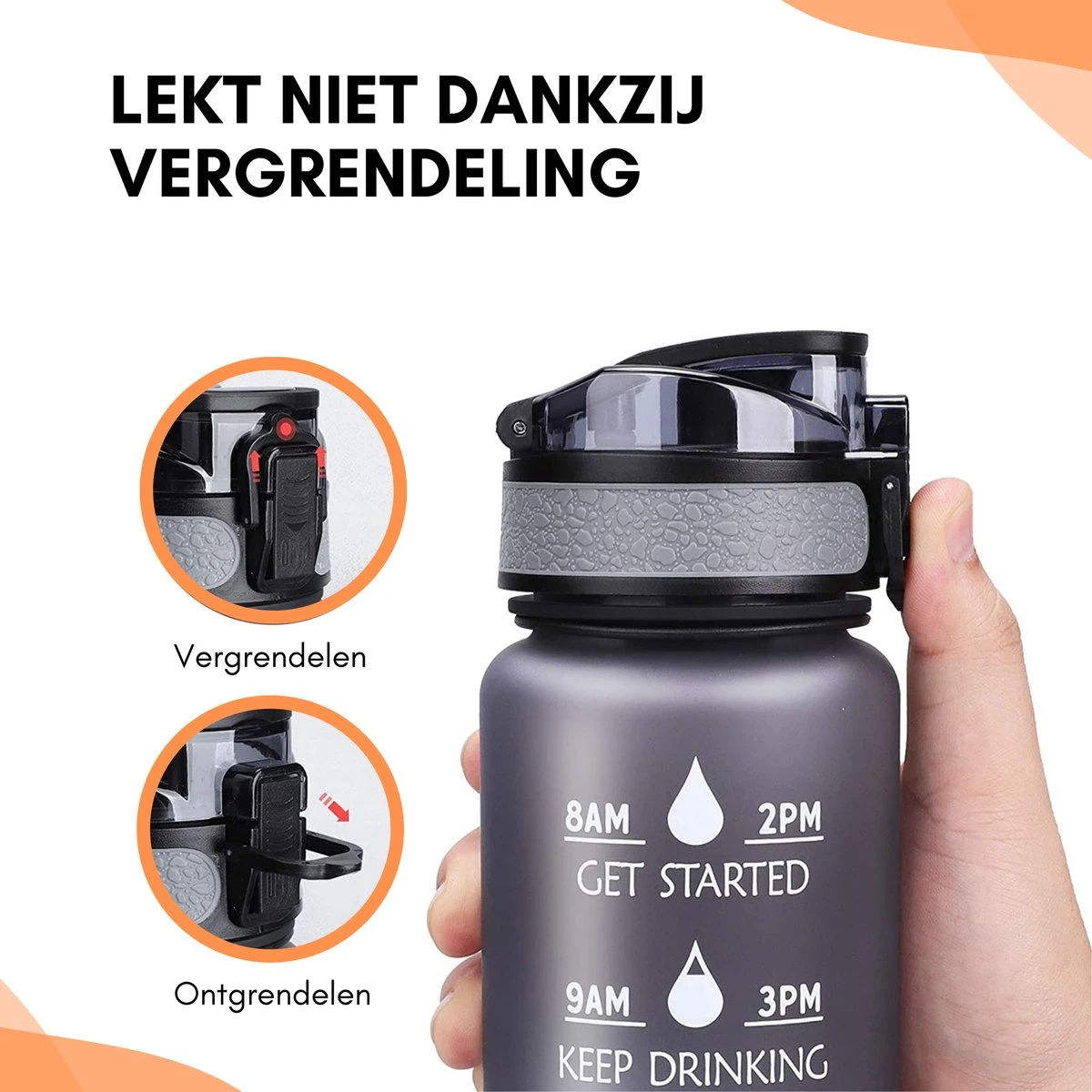LaCardia Motivatie Waterfles Grijs - 1 Liter Drinkfles - Waterfles Met Tijdmarkering - Grijs 10 LaCardia Motivatie Waterfles Grijs - 1 Liter Drinkfles - Waterfles Met Tijdmarkering - Grijs - Afbeelding 8