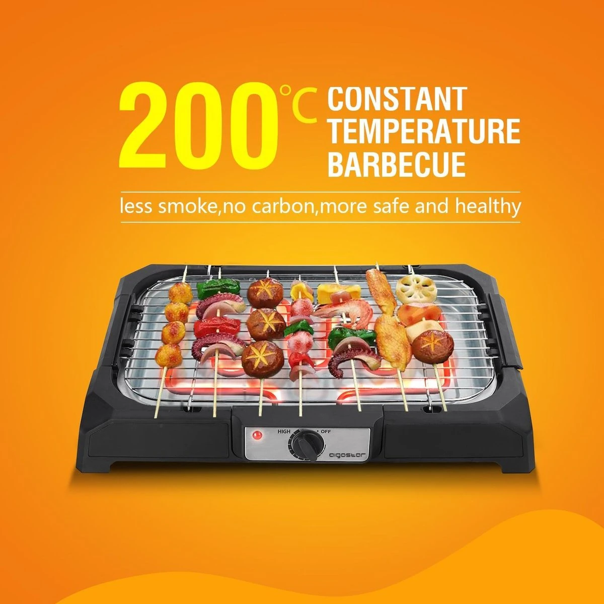 Aigostar Lava 30LDQ - Elektrische Grill - BBQ - Tafel Barbecue - Grilloppervlakte 41 X 24 Cm - 2000 Watt 7 Aigostar Lava 30LDQ - Elektrische Grill - BBQ - Tafel Barbecue - Grilloppervlakte 41 X 24 Cm - 2000 Watt - Afbeelding 5