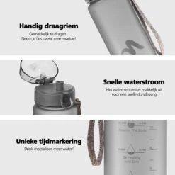 Swilix ® Drinkfles - 1 Liter - Drinkfles Met Tijdmarkering - Grijs -Aigostar winkel 1200x1200 126