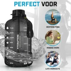 Fitcrafters Waterfles Met Tijdmarkeringen - Motiverende Drinkfles - 2L - BPA Vrij - Zwart -Aigostar winkel 1200x1200 141