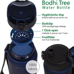 Bodhi Tree Drinkfles 500 Ml - Waterfles - BPA Vrij - Fruitfilter - Outdoor Sport Bidon Water Bottle 500ml - Blauw -Aigostar winkel 1200x1200 142