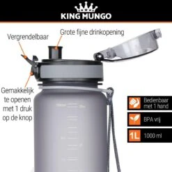 Drinkfles 1 Liter - Sport Drinkbus 1000 Ml Bidon Grijs 1L - King Mungo KMDF010 -Aigostar winkel 1200x1200 152