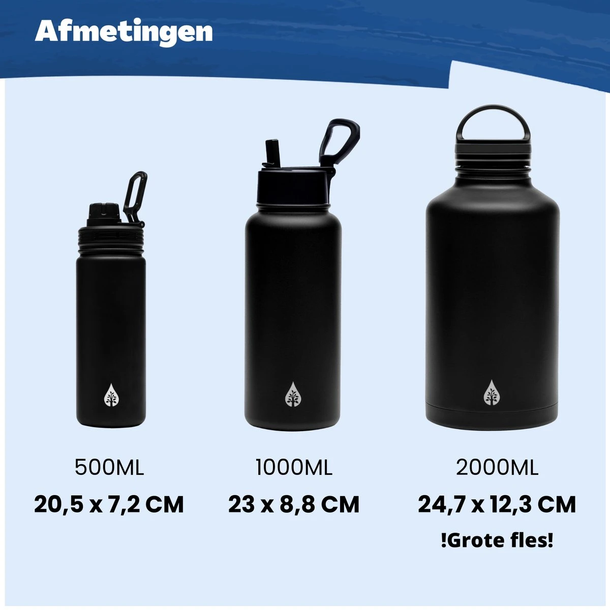 Drinkfles 2 Liter Met Rietje Waterjug Volwassenen - Complete Set - RVS 2L - 24uur Koud/12 Uur Warm - Zwart 5 Drinkfles 2 Liter Met Rietje Waterjug Volwassenen - Complete Set - RVS 2L - 24uur Koud/12 Uur Warm - Zwart - Afbeelding 3