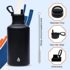 Drinkfles 2 Liter Met Rietje Waterjug Volwassenen - Complete Set - RVS 2L - 24uur Koud/12 Uur Warm - Zwart 20 Drinkfles 2 Liter Met Rietje Waterjug Volwassenen - Complete Set - RVS 2L - 24uur Koud/12 Uur Warm - Zwart -Aigostar winkel 1200x1200 157