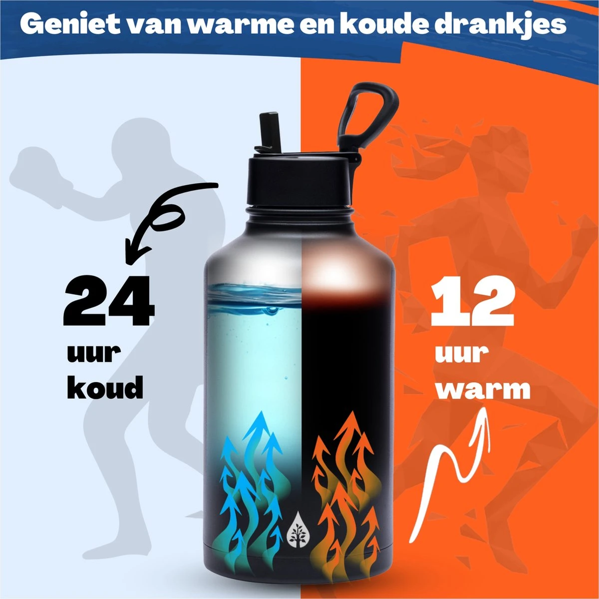 Drinkfles 2 Liter Met Rietje Waterjug Volwassenen - Complete Set - RVS 2L - 24uur Koud/12 Uur Warm - Zwart 10 Drinkfles 2 Liter Met Rietje Waterjug Volwassenen - Complete Set - RVS 2L - 24uur Koud/12 Uur Warm - Zwart - Afbeelding 8