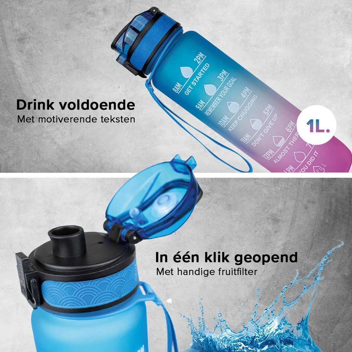 Merkloos Motivatie Waterfles - 1 Liter Drinkfles - Waterfles Met Rietje - Waterfles Met Tijdmarkering - BPA Vrij - Volwassenen - Kinderen - Hardlopen - Sporten - Mannen - Vrouwen- Cadeau - Fitness 4 Merkloos Motivatie Waterfles - 1 Liter Drinkfles - Waterfles Met Rietje - Waterfles Met Tijdmarkering - BPA Vrij - Volwassenen - Kinderen - Hardlopen - Sporten - Mannen - Vrouwen- Cadeau - Fitness - Afbeelding 2