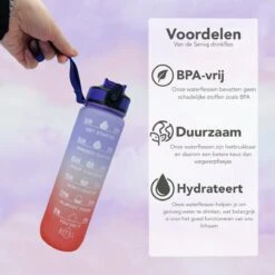 Seniq Motivatie Waterfles - 1 Liter - Drinkfles Met Tijdmarkering - Rietje - Paars Oranje -Aigostar winkel 1200x1200 213