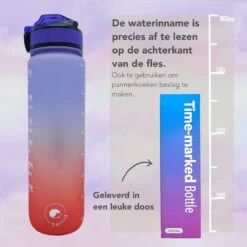Seniq Motivatie Waterfles - 1 Liter - Drinkfles Met Tijdmarkering - Rietje - Paars Oranje -Aigostar winkel 1200x1200 216