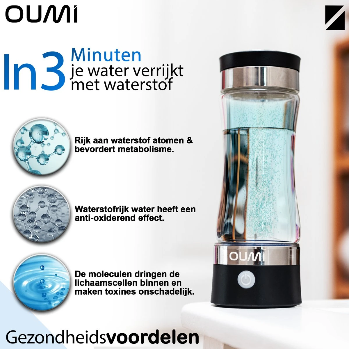 OUMI® Waterstof Generator Drinkfles - Waterfilter - Waterfles - Zuiver En Schoon Drinkwater - Verminderd Vrije Radicalen - Zwart 5 OUMI® Waterstof Generator Drinkfles - Waterfilter - Waterfles - Zuiver En Schoon Drinkwater - Verminderd Vrije Radicalen - Zwart - Afbeelding 3