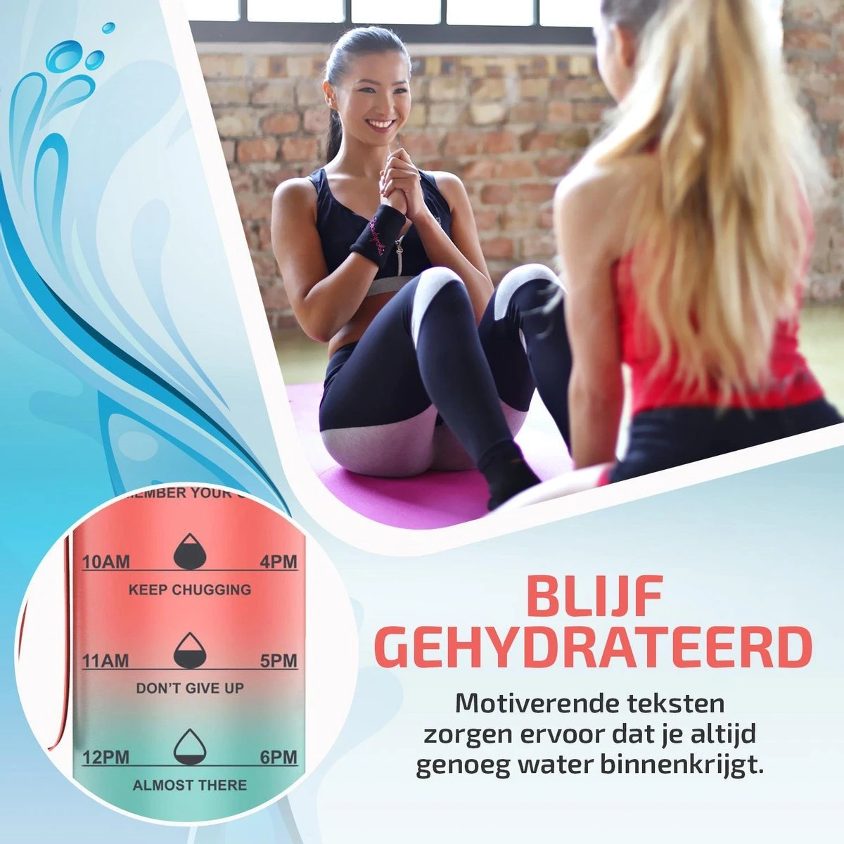 Lekro Waterfles Met Tijdmarkeringen - Motiverende Drinkfles Met Fruitfilter En Shake Bal/Shaker - 1 Liter - BPA Vrij - Roze/Blauw 6 Lekro Waterfles Met Tijdmarkeringen - Motiverende Drinkfles Met Fruitfilter En Shake Bal/Shaker - 1 Liter - BPA Vrij - Roze/Blauw - Afbeelding 4