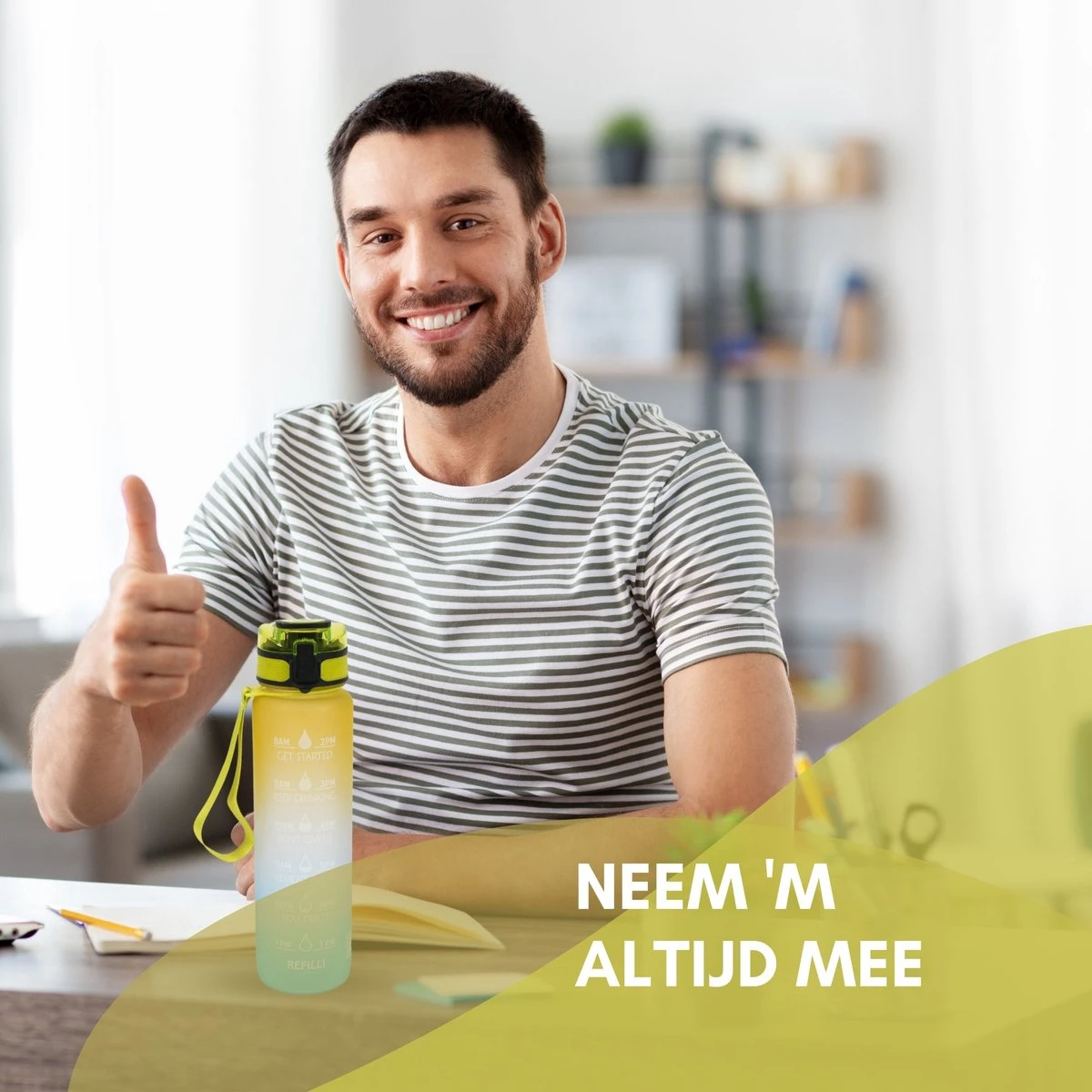 LaCardia Motivatie Waterfles Geel Blauw - 1 Liter Drinkfles - Waterfles Met Tijdmarkering - Geel + Blauw 8 LaCardia Motivatie Waterfles Geel Blauw - 1 Liter Drinkfles - Waterfles Met Tijdmarkering - Geel + Blauw - Afbeelding 6