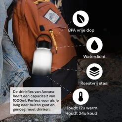 Aevona Waterfles Met Rietje - Thermosfles - Incl 2 Doppen - RVS - 1 Liter 22 Aevona Waterfles Met Rietje - Thermosfles - Incl 2 Doppen - RVS - 1 Liter -Aigostar winkel 1200x1200 268