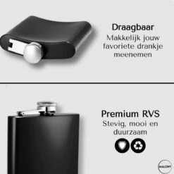 Malony® Luxe Heupfles - Veldfles - Flacon - Drinkfles - 180ML - RVS - Giftbox - Veiligheidssluiting - Zwart -Aigostar winkel 1200x1200 298