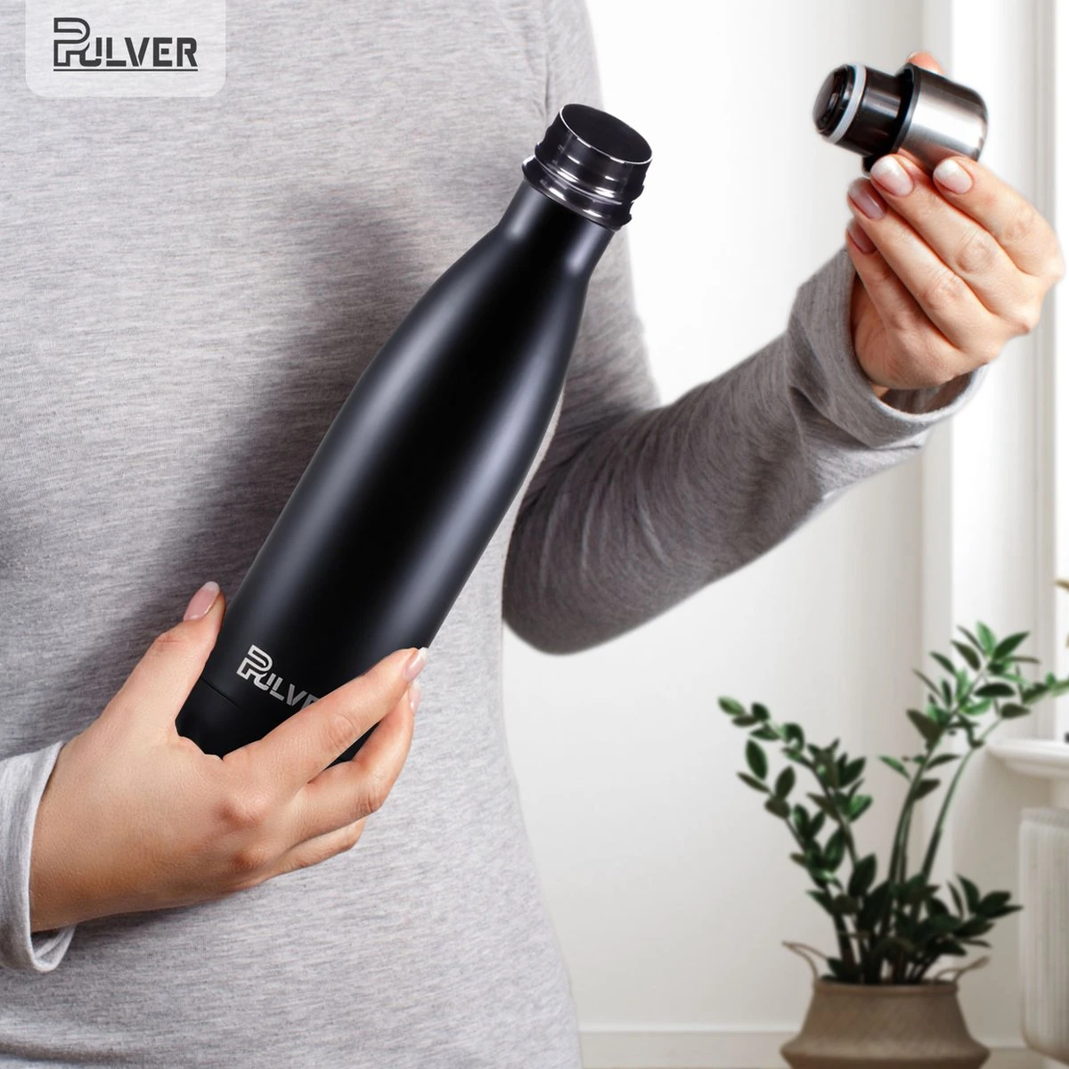 Pulver - Luxe RVS Thermosbeker / Drinkfles – BPA Vrij – 500 Ml - Waterfles Met Rietje – Drinkfles – Dubbele Isolatie - Kinderen & Volwassenen - Zwart 5 Pulver - Luxe RVS Thermosbeker / Drinkfles – BPA Vrij – 500 Ml - Waterfles Met Rietje – Drinkfles – Dubbele Isolatie - Kinderen & Volwassenen - Zwart - Afbeelding 3