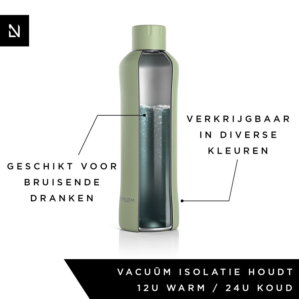 LARS NYSØM Roestvrijstalen Drinkfles 'Bølge' 750ml Sage 7 LARS NYSØM Roestvrijstalen Drinkfles 'Bølge' 750ml Sage - Afbeelding 5