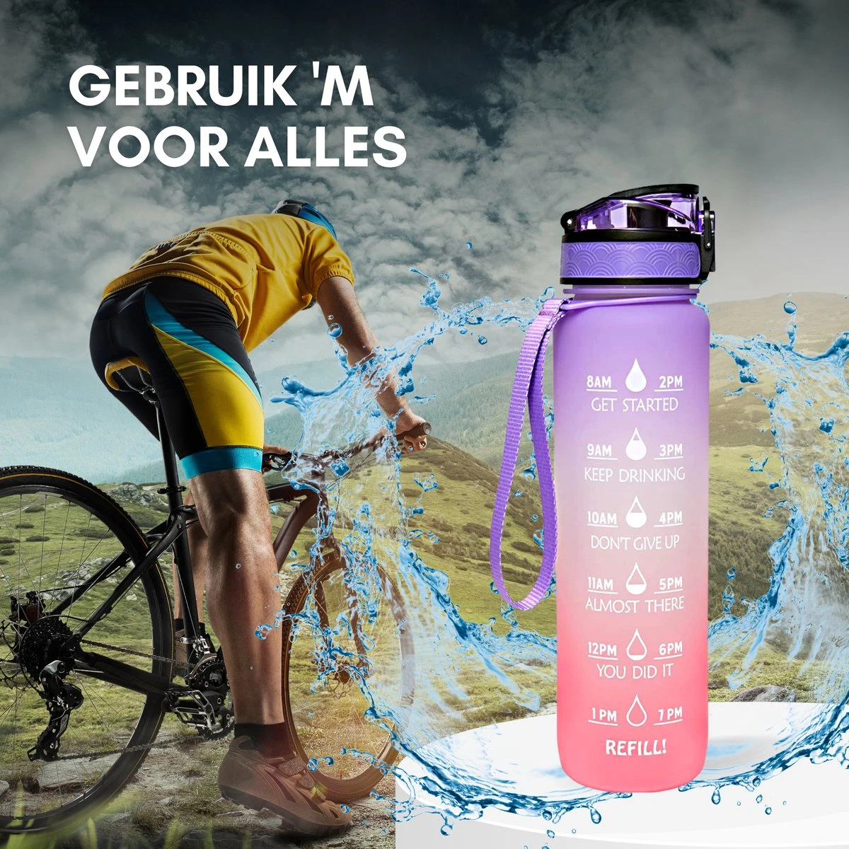 LaCardia Motivatie Waterfles Paars Oranje- 1 Liter Drinkfles - Waterfles Met Tijdmarkering - Paars Oranje 8 LaCardia Motivatie Waterfles Paars Oranje- 1 Liter Drinkfles - Waterfles Met Tijdmarkering - Paars Oranje - Afbeelding 6