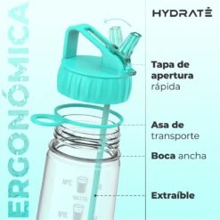HYDRATE 900ml Drinkfles Met Tijdmarkeringen - Sport Waterfles Met Rietje, BPA-vrije Drinkfles Rietje Gemaakt Van Tritan Ideaal Voor Sportschool, Kantoor, Wandelen, Fitness, Sportfles (Mint Groen) -Aigostar winkel 1200x1200 350