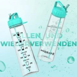 HYDRATE 900ml Drinkfles Met Tijdmarkeringen - Sport Waterfles Met Rietje, BPA-vrije Drinkfles Rietje Gemaakt Van Tritan Ideaal Voor Sportschool, Kantoor, Wandelen, Fitness, Sportfles (Mint Groen) -Aigostar winkel 1200x1200 355