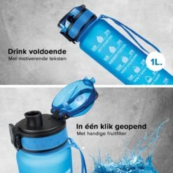 Nimma® Motivatie Waterfles - 1 Liter Drinkfles - Met Tijdmarkeringen En Fruitfilter - Blauw -Aigostar winkel 1200x1200 392