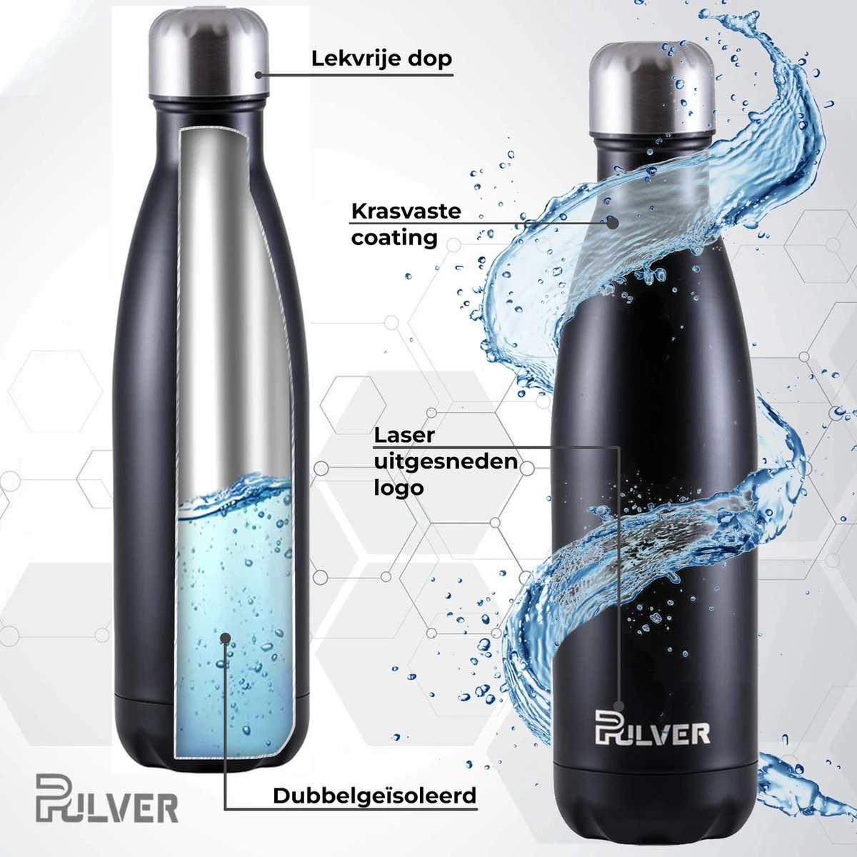 Pulver - Luxe RVS Thermosbeker / Drinkfles – BPA Vrij – 500 Ml - Waterfles Met Rietje – Drinkfles – Dubbele Isolatie - Kinderen & Volwassenen - Zwart 6 Pulver - Luxe RVS Thermosbeker / Drinkfles – BPA Vrij – 500 Ml - Waterfles Met Rietje – Drinkfles – Dubbele Isolatie - Kinderen & Volwassenen - Zwart - Afbeelding 4
