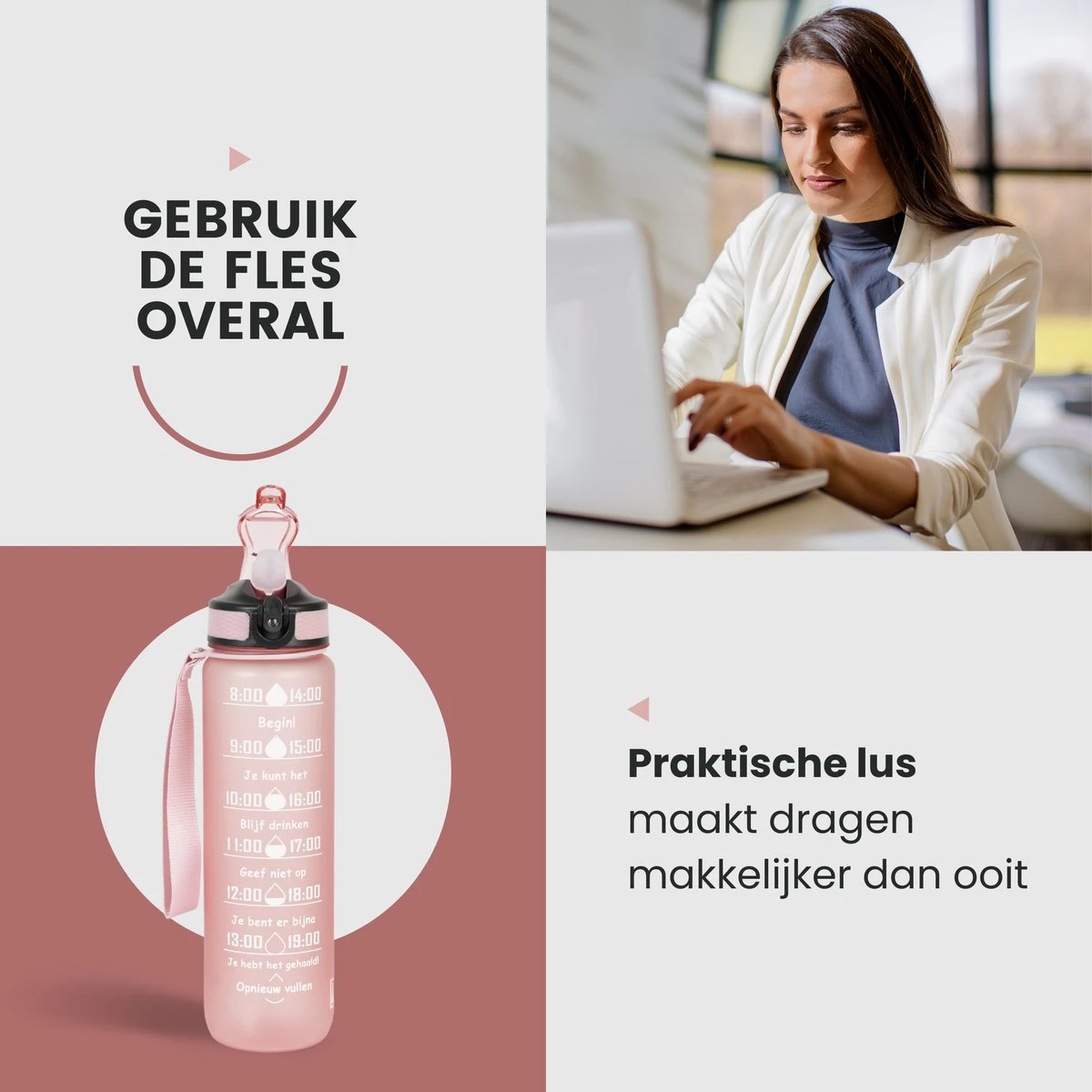 Lacardia Nederlandse Motivatie Waterfles Rosé Goud 'Nederlandse Tekst' - Drinkfles Met Rietje - Waterfles 1 Liter - Waterfles Met Tijdmarkering 5 Lacardia Nederlandse Motivatie Waterfles Rosé Goud 'Nederlandse Tekst' - Drinkfles Met Rietje - Waterfles 1 Liter - Waterfles Met Tijdmarkering - Afbeelding 3