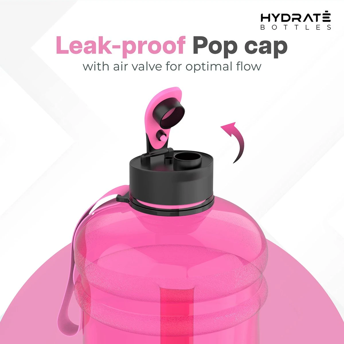 HYDRATE 2,2 Liter Waterfles - Nu Met Easy Drink Cap - Duurzaam En Extra Sterk - BPA Vrij - Ideaal Voor: Sportschool, Dieet, Bodybuilding, Buitensporten, Wandelen En Kantoor, Transparant Roze 4 HYDRATE 2,2 Liter Waterfles - Nu Met Easy Drink Cap - Duurzaam En Extra Sterk - BPA Vrij - Ideaal Voor: Sportschool, Dieet, Bodybuilding, Buitensporten, Wandelen En Kantoor, Transparant Roze - Afbeelding 2