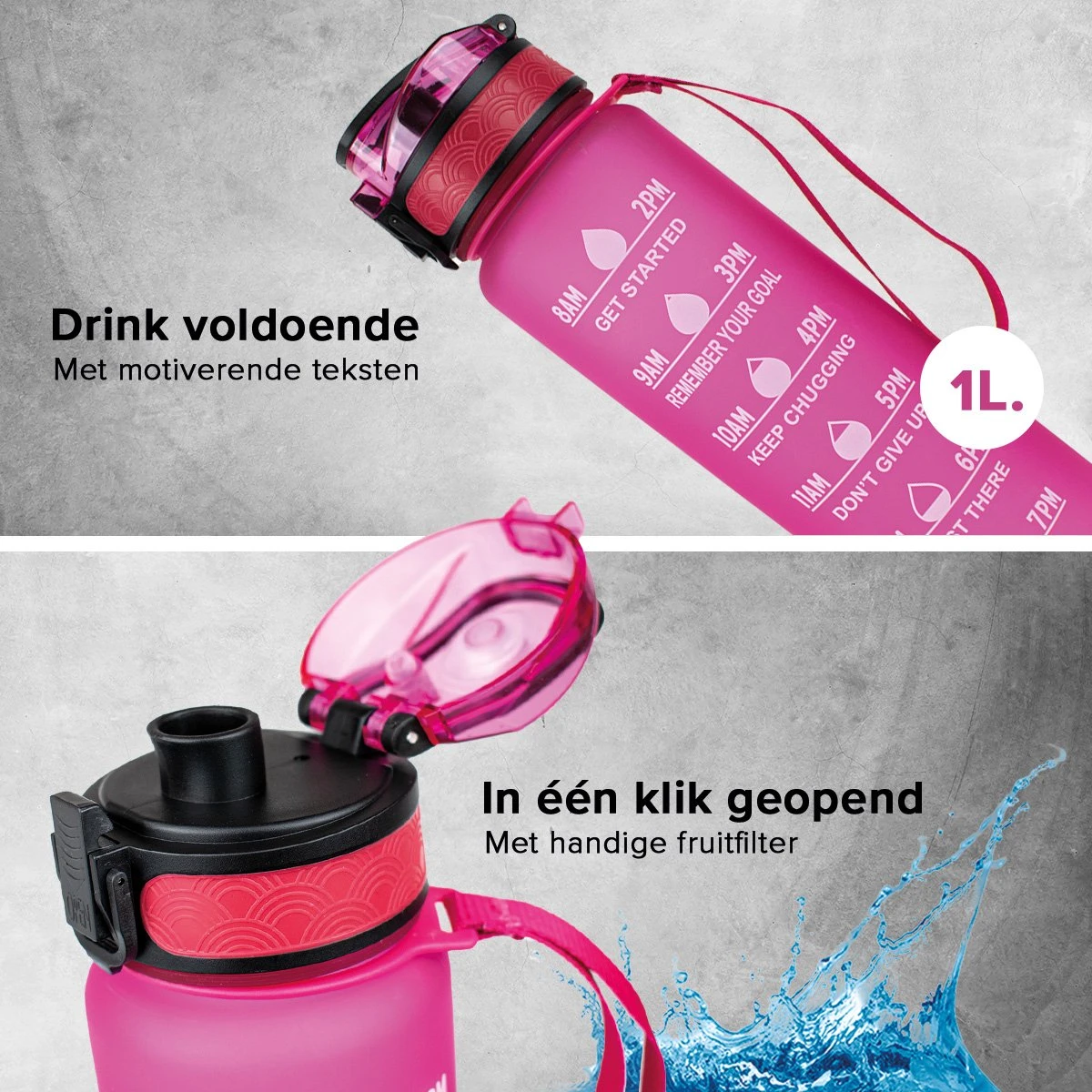 Nimma® Motivatie Waterfles - 1 Liter Drinkfles - Met Tijdmarkeringen En Fruitfilter - Roze 7 Nimma® Motivatie Waterfles - 1 Liter Drinkfles - Met Tijdmarkeringen En Fruitfilter - Roze - Afbeelding 5